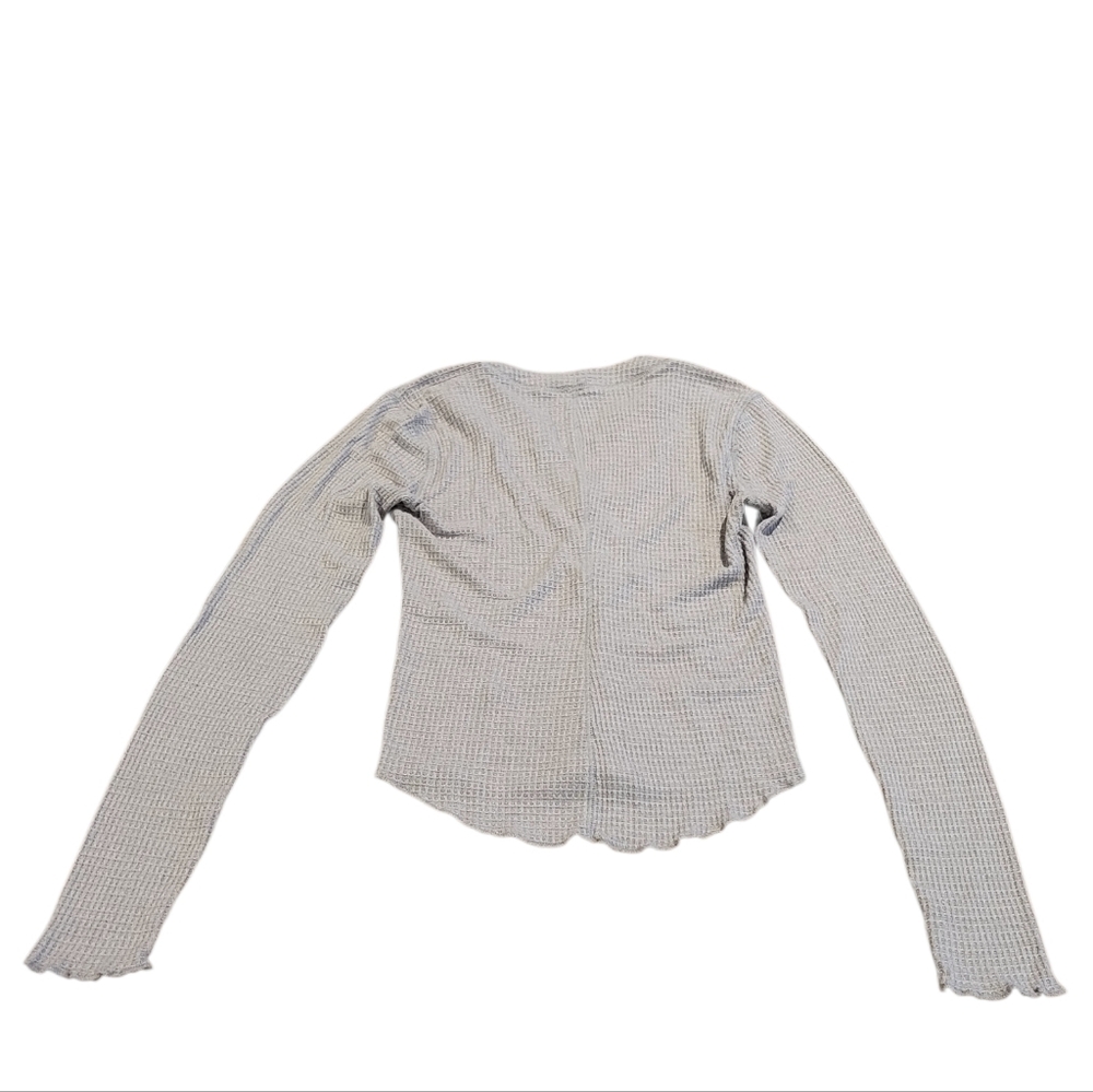 Free People Light Gray Waffle Knit Long Sleeve Top Size S - Picture 2 of 4